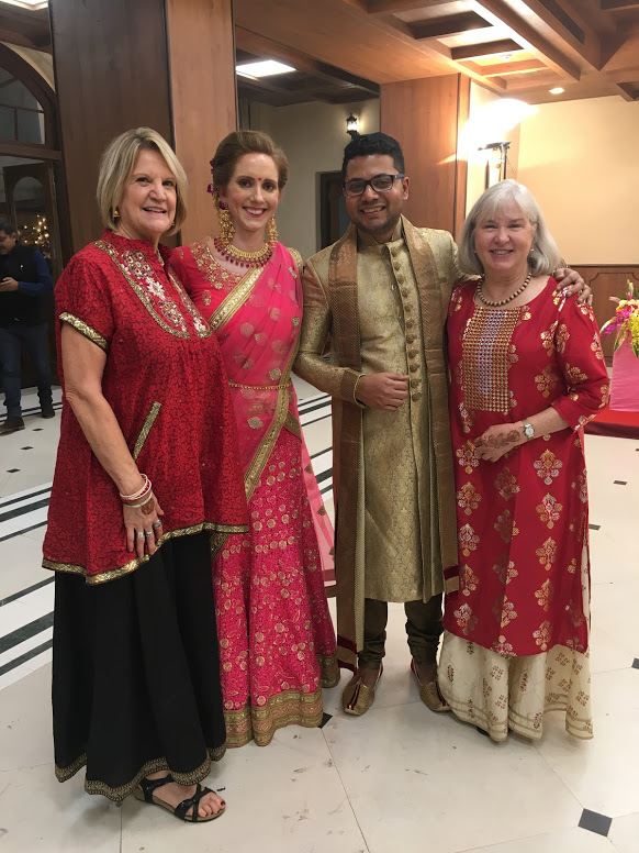 The writer and her friends at a wedding