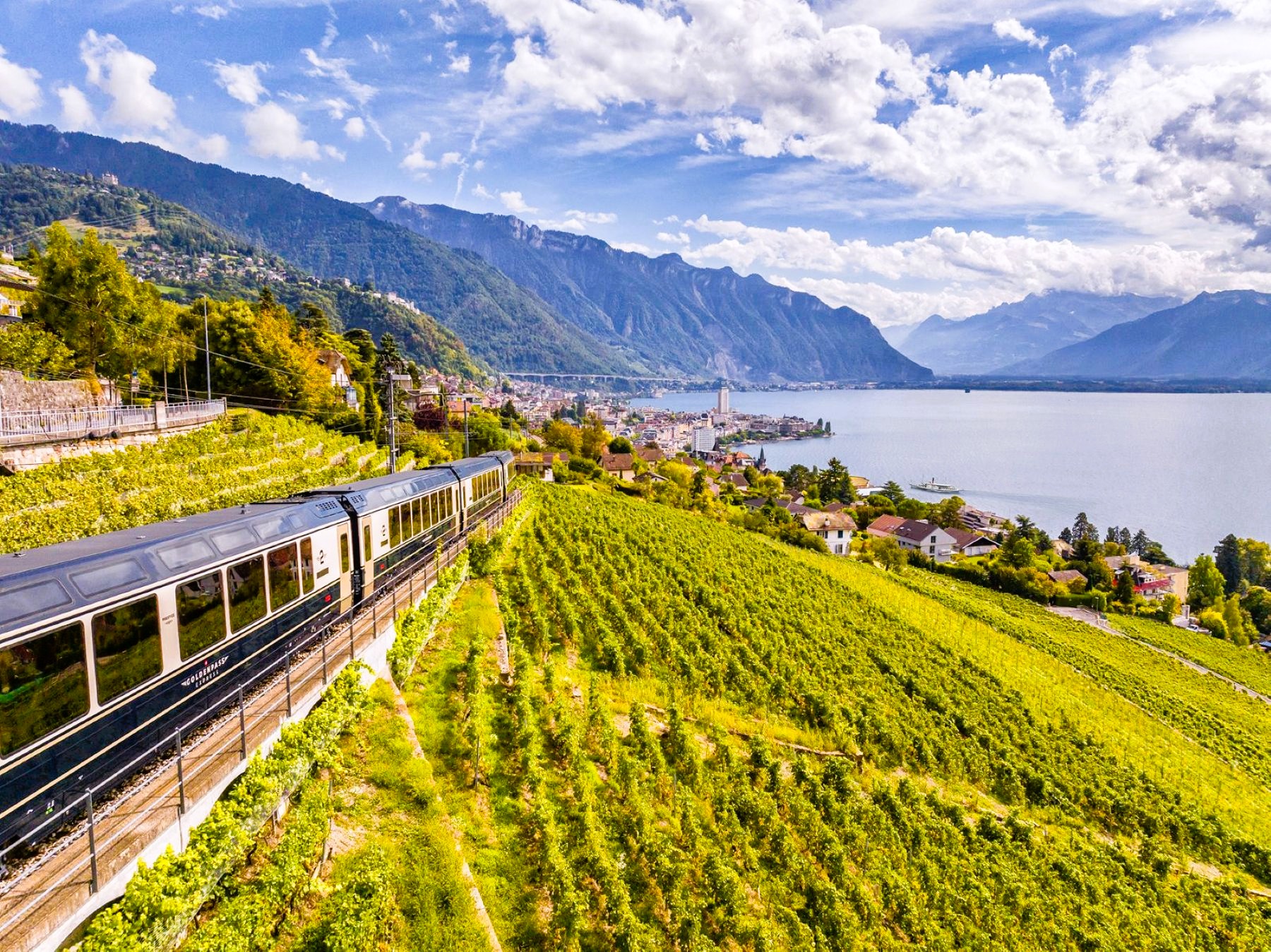 A Golden Pass Express train heads to Montreux.
