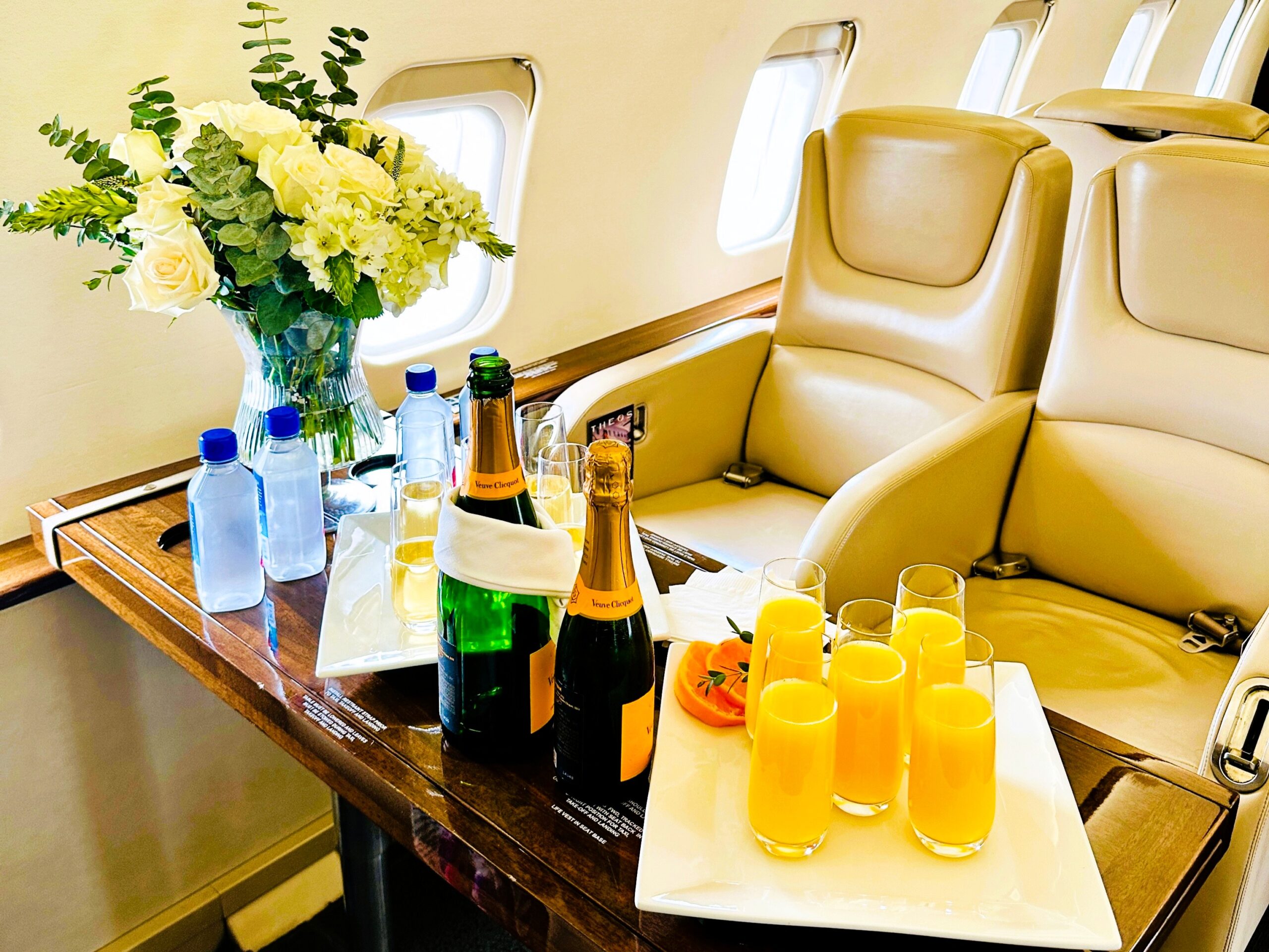 Mimosas welcome guests on a Cirrus Aviation flight to Dallas from Austin.