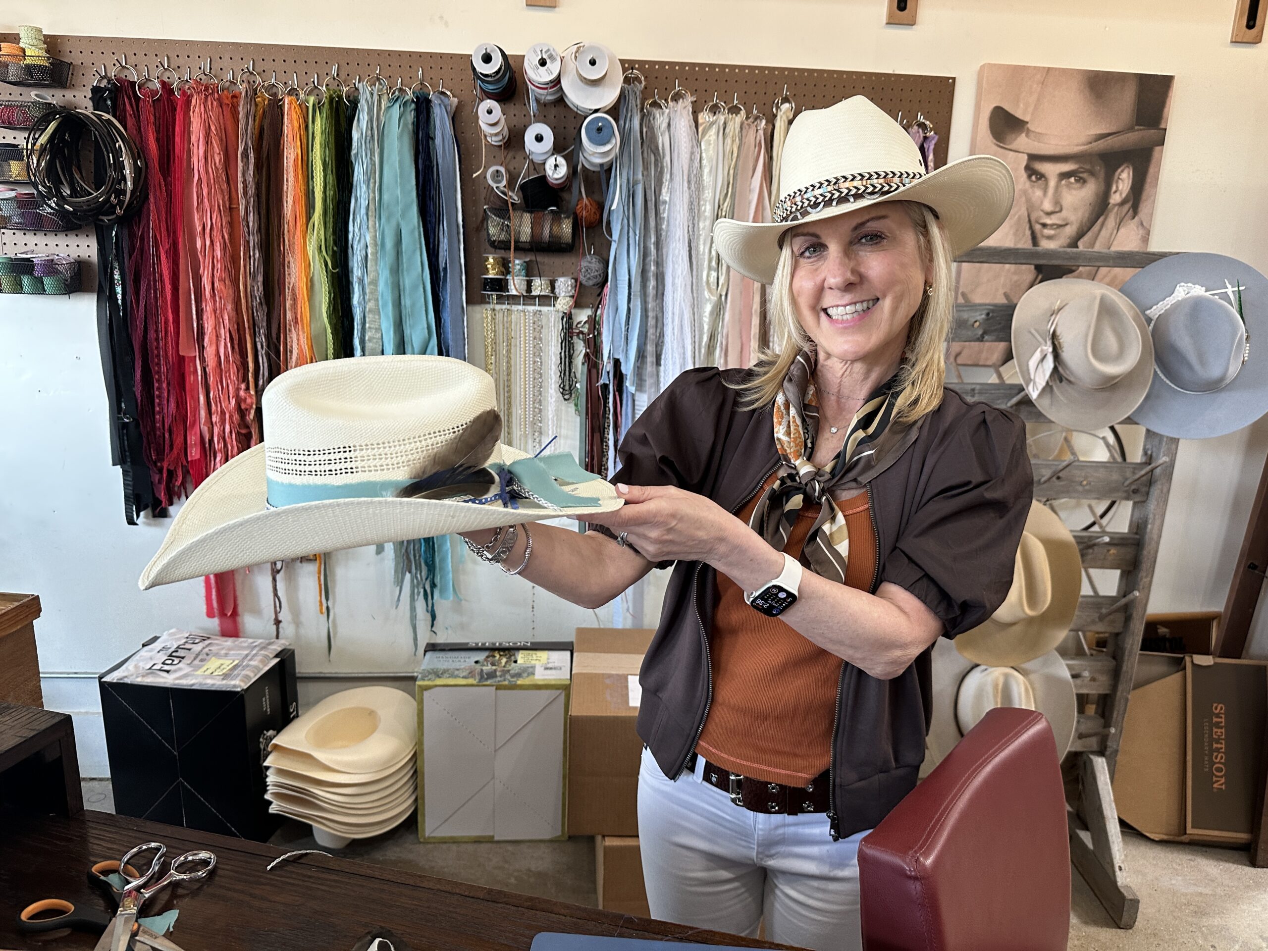 McKinney Hat Company stylist Andrea shows off my customized Stetson